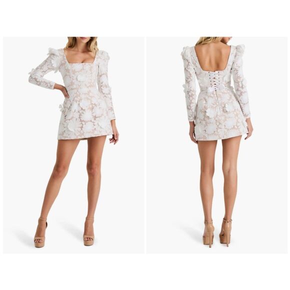 Helsi Women's White Ellen Flower Appliqué Long Sleeve Minidress Size Extra Small - Picture 1 of 6